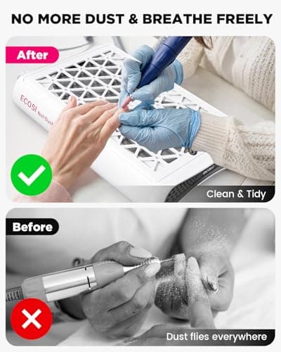 ECOSI Nail Dust Collector, 8000RPM & 1600PA Dual Turbo Professional Vacuum Fan Dust Extractor with 30 Pcs Filter Papers, Stepless Adjustable Suction for Manicure, Salon Nail Tech & Home (White) - Thumbnail 3