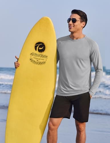 PINSPARK Fishing Shirts for Men Long Sleeve Quick Dry Swim Shirts Lightweight UPF 50 Sun Protection Beach Shirt Solid Grey - Thumbnail 4