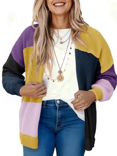 Saodimallsu Womens Boho Cardigans Colorful Long Sleeve Cardigan Open Front Sweaters Chunky Knit Coats Loose Fit 2025 Purple - Image 1