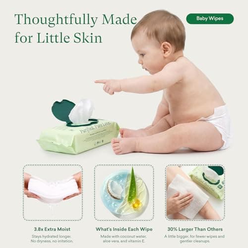 PurComfy Baby Diapers Essential Kit, Size N (96Ct) & Size 1 Diapers (104Ct), 6 Water Wipes (360Ct), 4 Travel Wipes (32Ct) and 2 Dry Wipes(120Ct), Baby Essentials Kit for Sensitive Skin, Total 712 Ct - Thumbnail 5