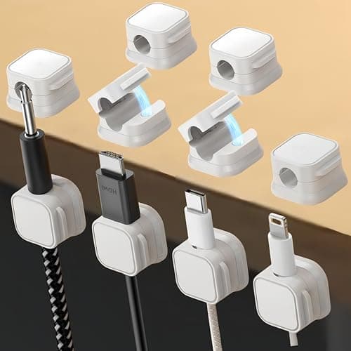10 Pack Magnetic Cable Clips,Adjustable and Convenient Cable Management,Wire Holder Organizer,Conceal or Arrange Phone USB Charger Cables for Home,Office,Car,Desk,or Nightstand. (White) - Image 1