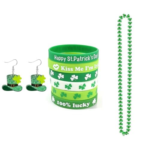GLEZZA St. Patrick's Day Earrings Shamrock Bead Necklace Irish Wristband Bracelet St patricks Day Irish Festival Costume Jewelry Accessories for Women (Style 5) - Image 1