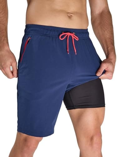 Arcweg Men's Swim Trunks Navy Blue with Compression Liner and Zipper Pockets Quick Dry Bathing Suit Board Swimming Shorts Medium - Image 1