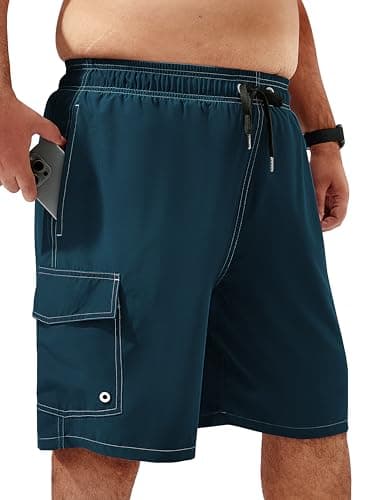 Arcweg Mens Big and Tall Swim Trunks 9" Quick Dry Swim Shorts with Compression Brief Liner Cargo Pocket Bathing Suits Borard Shorts for Men Pluse Size XL-6XL Navy Blue - Image 1
