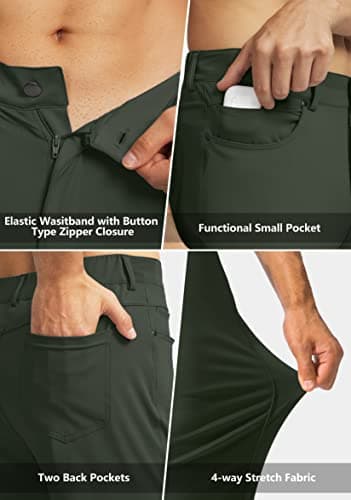 G Gradual Men's Stretch Golf Pants with 6 Pockets Slim Fit Dress Pants for Men Travel Casual Work (Olive Green, 3XL) - Thumbnail 3