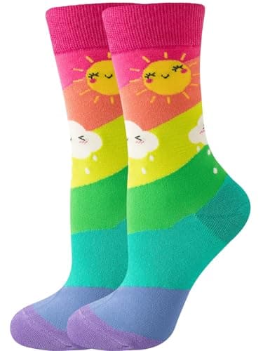 Ao Yee ZGL Women Colourful fun Socks,Ladies Crew Cute Combed cotton animal cat flowers fruit socks - Image 1