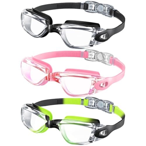 NSSIW Swim-Goggles-for-Kids 6-14 Kids Swimming-Goggles: Anti Fog with UV400 and No Leak Ultra-wide Field of View 3 Pack - Image 1