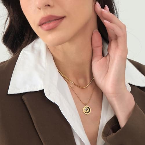 LETFLY Aries Zodiac Necklace for Women, 18K Gold Plated Octagon Shaped Pendant with Cubic Zirconia Adjustable Layered Snake Chain for Womens Jewelry Gifts - Thumbnail 2