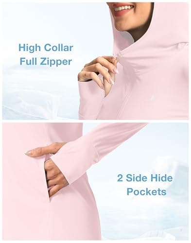 Soothfeel Women's UPF 50+ Swim Cover Up Sun Protection Hoodie SPF Lightweight Jacket Long Sleeve Beach Cover Ups for Women (cornus_Pink,XXXL) - Thumbnail 6