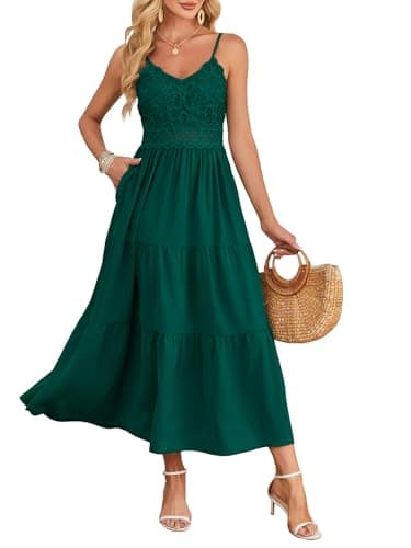 Dokuritu Women's Beach Crochet Lace Maxi Dress Solid Color Summer Vacation Spaghetti Strap Long Dress 2025 - Image 1