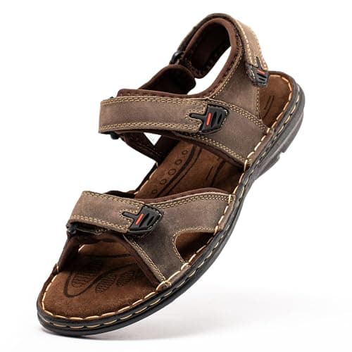 ArcBrothers Men's Premium Leather Sandals - Classic Roman Style Open Toe Sandals - Cushioned Heel, Non-Slip & Sturdy Support - Image 1