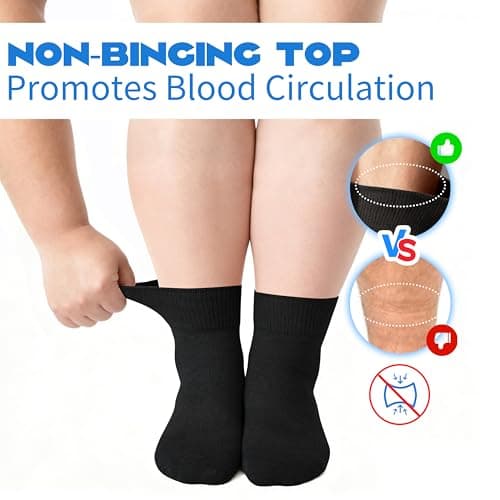 Forcool Diabetic Ankle Socks, Loose Top Extra Wide Non-Binding and Cushioned for Men's Women's, Black White, Large, 6 Pairs - Thumbnail 3