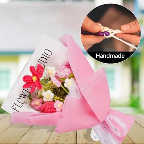 Disracker Handmade Crochet Flower Bouquet Delivery - Lasting Keepsake Artificial Flowers Gift for Women - Birthday, Anniversary, Graduation Present for Mom, Wife, Girlfriend, Teacher - Thumbnail 3