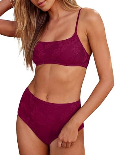 ANRABESS Womens High Waisted Bikini Sets 2 Piece Swimsuits Cute Lace Square Neck Modest Bathing Suit 2026 Burgundy XX-Large - Image 1