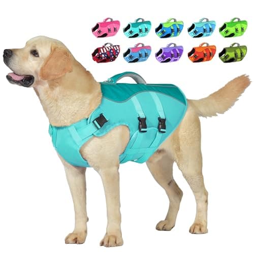 Dog Life Jacket, High Buoyancy Dog Life Vest with Handle for Swimming Boating, Adjustable Swimming Vest with Reflective Trim for Small Medium Large Dogs - Pine Green, XS - Image 1
