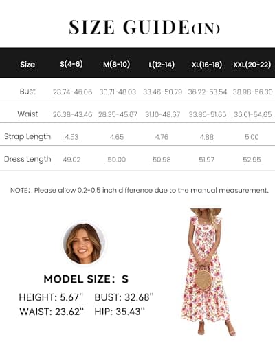 dowerme Womens Summer Maxi Dresses 2026 Casual Ruffle Sleeve Button Smocked Floral Slit Boho Dress Spring Beach Sundress(White Pink Flower,Medium) - Thumbnail 6