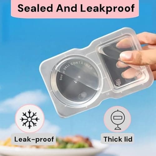 Carastora 50-Pack Snack Containers with Lids, Disposable Double Compartment Sauce Cups, Portable Plastic Boxes for Snacks, Dips, Meal Prep, Portion Control, School, Office, Camping & Travel - Thumbnail 3