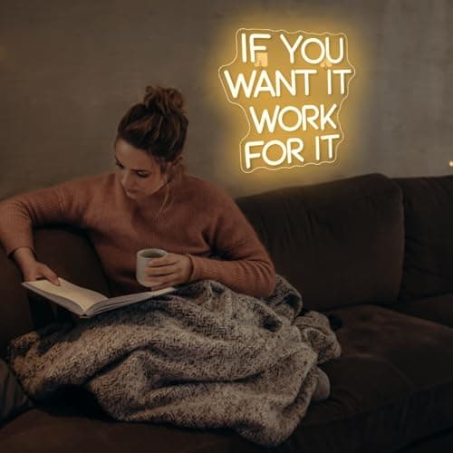 WLHOPE If You Want It Work For It Neon Sign Adjustable Brightness Led Sign,Neon Signs for Wall Decor,Connectivity Via USB Licked Neon Light for Bedroom Home Bar Club Hotel Party Decor - Thumbnail 5