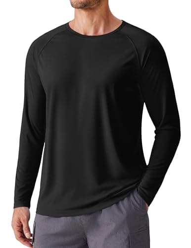 PINSPARK Sun Protection Shirts for Men Quick Dry UPF 50+ Long Sleeve Fishing Shirt for Men Rash Guard Swimming Shirts Black - Image 1