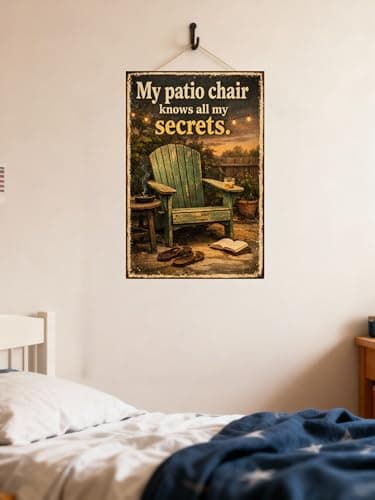 My Patio Chair Knows All My Secrets Vintage Tin Sign Funny Outdoor Wall Decor Rustic Backyard Porch Garden Metal Plaque Cozy Evening Humor Patio Art for Balcony Fence Home Accent 8x12 Inch - Image 1