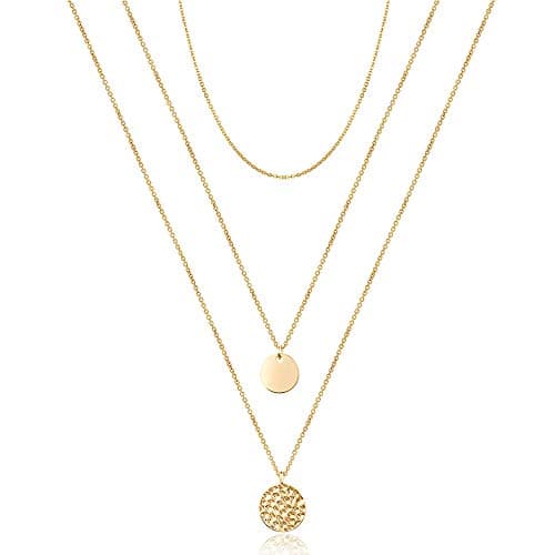 Turandoss Delicate Layered Necklaces for Women Choker Disc Necklace Hammered Disc Necklace Chokers for Women - Image 1
