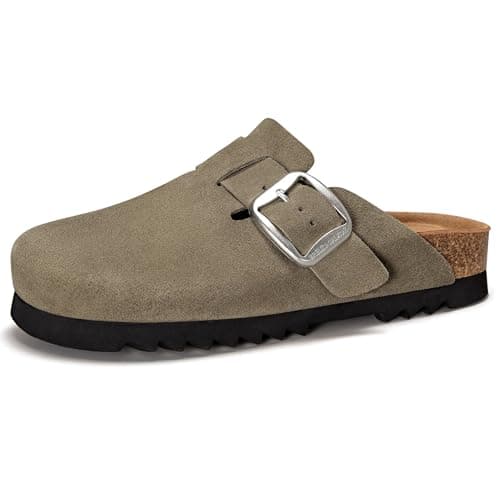 Brelzo Calvior Suede Clogs for Women Leather Mules Slip-on Sandals Men's Potato Shoes with Arch Support Army Green - Image 1
