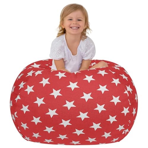Aubliss Stuffed Animal Storage, Canvas Bean Bag Chairs Cover, Large 38" Kids Toy Storage Organizer for Blankets Towels Clothes