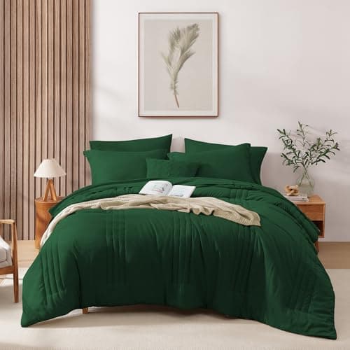Monbix King Size Comforter Set - 7 Pieces Bed in a Bag King, Emerald Green Bedding Sets with Comforter, All Seasons Comforter Bed Set with Sheets, Pillowcases & Shams - Image 1