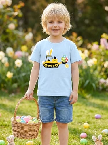 Easter Shirts for Boys Girls Bunny Easter Graphic Tshirts Kids Eggs Hunts Holiday Top 3-10T Blue - Thumbnail 2