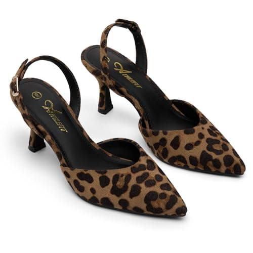 Athlefit Women's Kitten Heels Closed Toe Pumps Shoes Leopard Suede Size 9 - Thumbnail 6