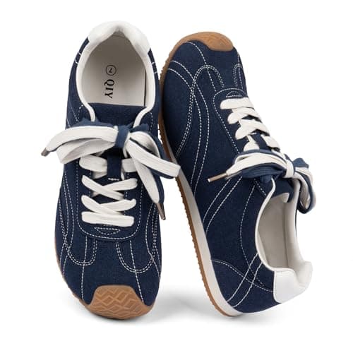 QIY Womens Blue Sneakers Comfortable Casual Shoes for Women Lace up Blue Wide Toe Tennis Shoes Womens Fashion Sneakers Size 8 - Thumbnail 5