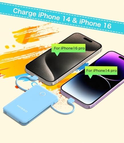 6000mah Ultra Slim Built in Cables Power Bank, Card Size Built in USB C Cords Battery Pack Portable Charger for Phones, 3 Output External Battery Pack Compatible with iPhone, Blue - Thumbnail 4