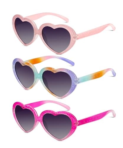 QALLY Kids Sunglasses Polarized Heart-Sunglasses: Toddler girls Sun Glasses with UV Protection for Youth Child 3Pack Age 3-12 - Image 1