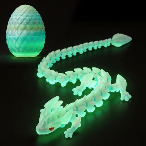 FESTIVALCOS Colorful Articulated 3D Print Dragon Egg - 12 Inch Movable Dragon Toy for Boys | Prefilled Easter Eggs & Fantasy Animal Model | Decorative Gift (Glow-in-the-Dark) - Image 1