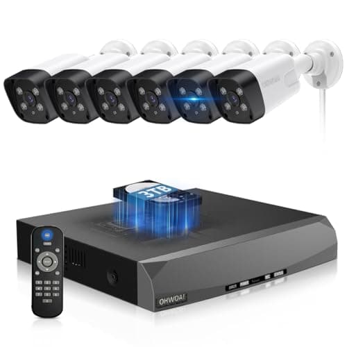 《130°Wide Angle & 2-Way Audio》Outdoor Security Camera System, White IP Wired Cameras, 4K Video Surveillance Systems, Surveillance DVR Kits - Image 1