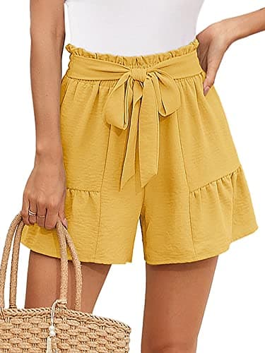 Heymoments Women's Wide Leg Shorts Lightweight Yellow Large Flowy Adjustable Tie Knot High Waisted Loose Fit Summer Cute Trousers - Image 1