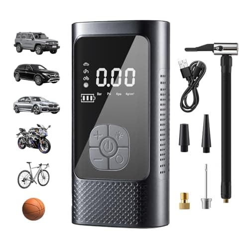 DURASHUN Cordless Tire Inflator Portable Air Pump - Car & Motorcycle Accessories, Dual-Pump, 1s Fast Inflation, 150PSI, Auto-Stop, Pressure Monitor, 5 Modes, LED Light, Power Bank (Black)