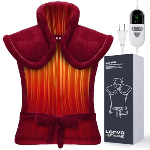 Heating Pad for Back Pain Relief, Mothers Day Gifts for Mom Women Grandma, Edge Weighted Electric Heating Pads for Neck and Shoulders, 6 Heat Settings, 4 Timer Options, Machine Washable, 24"x33", Red