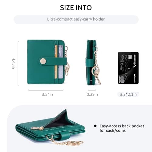 POIUGOYA Slim Wallet for Women,RFID Blocking Bifold Credit Card Holder with Zipper Coin Pocket,ID Window,Keychain - Thumbnail 4