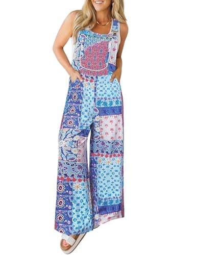LOOKBOHO Women Overalls Buckle Up Casual Loose Sleeveless Wide Leg Jumpsuits Vacation Boho Outfits with Pockets - Image 1