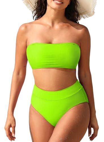Pink Queen 2 Piece Bikini Set for Women Strapless Sexy Cheeky Push Up High Waisted Swimsuit Bathing Suit Green M - Image 1