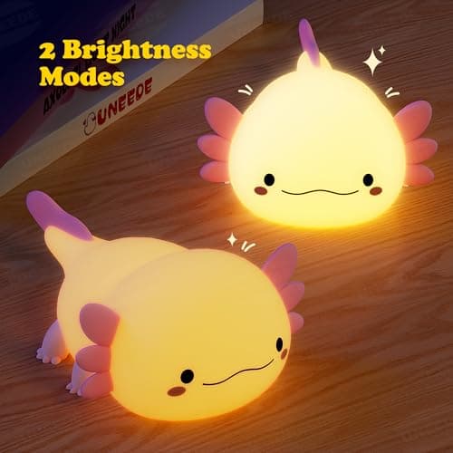 UNEEDE Axolotl Night Light for Kids, Animal Silicone Nursery Night Lamp, Rechargeable Table Lamp Bedside Lamp, Cute Room Decor Night Light for Bedroom Living Room Dining Desk Decor Gift Kawaii Toys - Thumbnail 2
