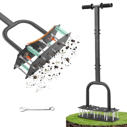 AHXPOCF Lawn Aerator Tool for Clay Soil - Kick to Unclog & Bolt-On Base Never Breaks - 11 Heavy-Duty 3.5” Spikes for Deeper Penetration - Pre-Assembled 12.2x6” Plate - Image 1