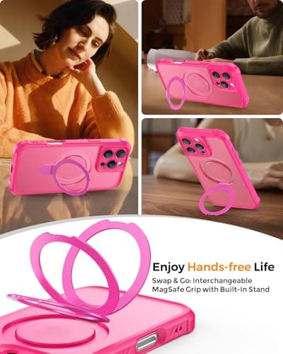 MOCCA Design for iPhone 16 Pro Max Case with Magnetic Invisible Stand [Full Camera Protection] [Compatible with Magsafe] Military Drop Shockproof Translucent Matte Phone Case Cover 6.9",Hot Pink - Thumbnail 4