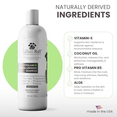 Lillian Ruff PRO Formula HypoCare+ Oatmeal Dog Shampoo | Clinically Tested Hypoallergenic Formula for Itch & Allergy Relief – Fragrance-Free with Aloe, Vitamin E & Pro-Vitamin B5 – Made in USA - Thumbnail 5