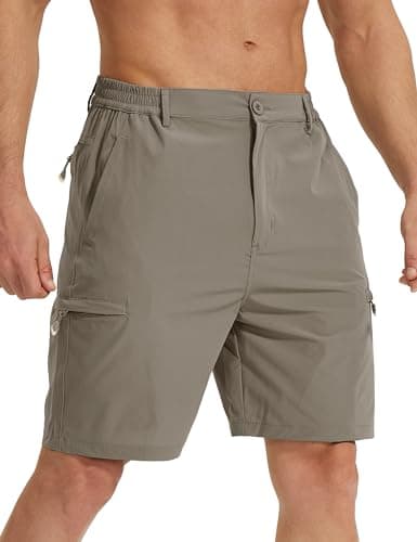 MOURCE Mens Hiking Shorts 9" - Stretch Ripstop Cargo Shorts for Men with Zipper Pockets Flat Front, Khaki - Image 1