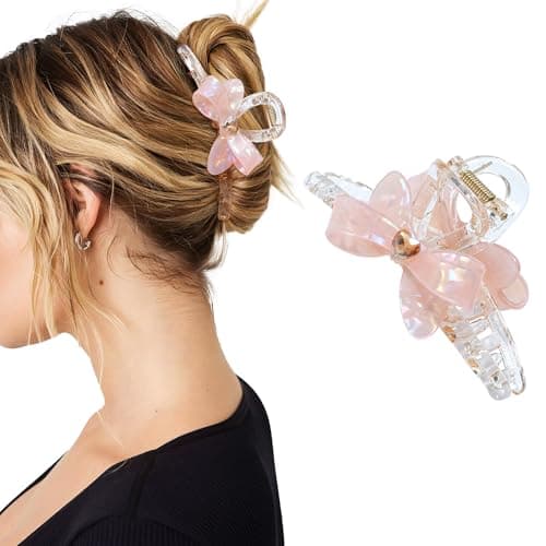 Lourny Acrylic Bow Hair Clips for Women, French Cute Claw Clips for Thick Thin Hair Lightweight Non-Slip Shiny hair clip for Women and Girl 1PCS (Champagne) - Image 1