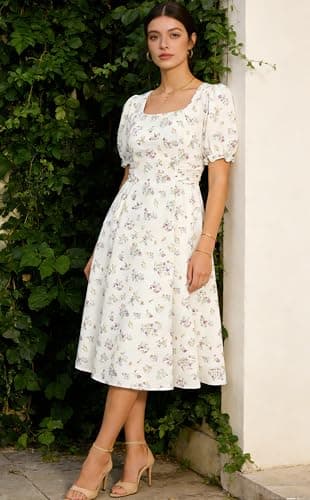 Belle Poque Apricot Orange Vintage Milkmaid Wedding Guest Dress 2026 Summer Square Neck Puff Sleeve Sun Dress XXL - Thumbnail 3