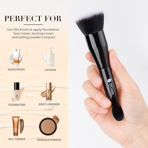 DUcare Foundation Brushes Flat Top Self Tanner Brush Dual-Ended Kabuki Brush with Spoon Handle for Liquid, Cream and Powder Face Makeup With Handle - Thumbnail 2