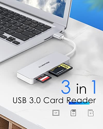 LENTION USB 3.0 to CF/SD/Micro SD Card Reader for Computer Memory Card Reader SD Card Adapter for SD/SDXC/SDHC/MMC/Micro SDXC/TF/Micro SDHC, Surface Pro, Chrombook, Laptop, PC, and More (Silver) - Thumbnail 2